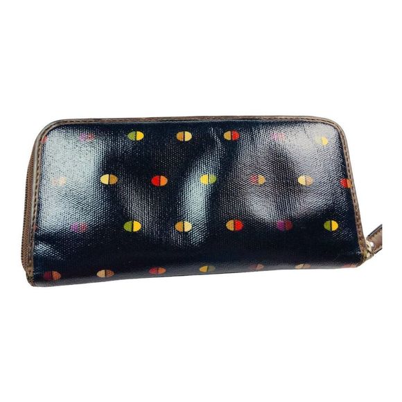 Fossil Key Per Coated Canvas Wallet Multi Credit Card Slots Zipper Leather Trim - Picture 2 of 8